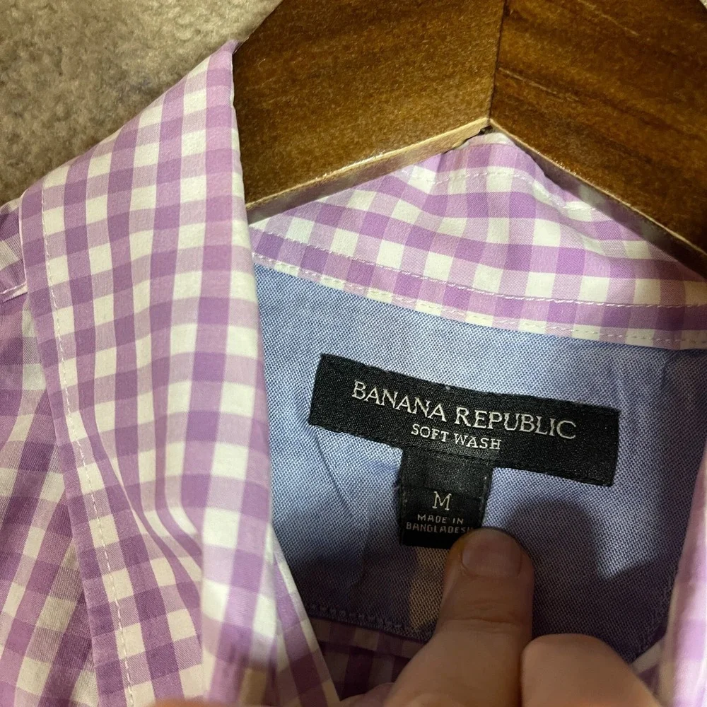 Banana Republic Men's Button‎ Down Shirt Medium Purple White Gingham Check
